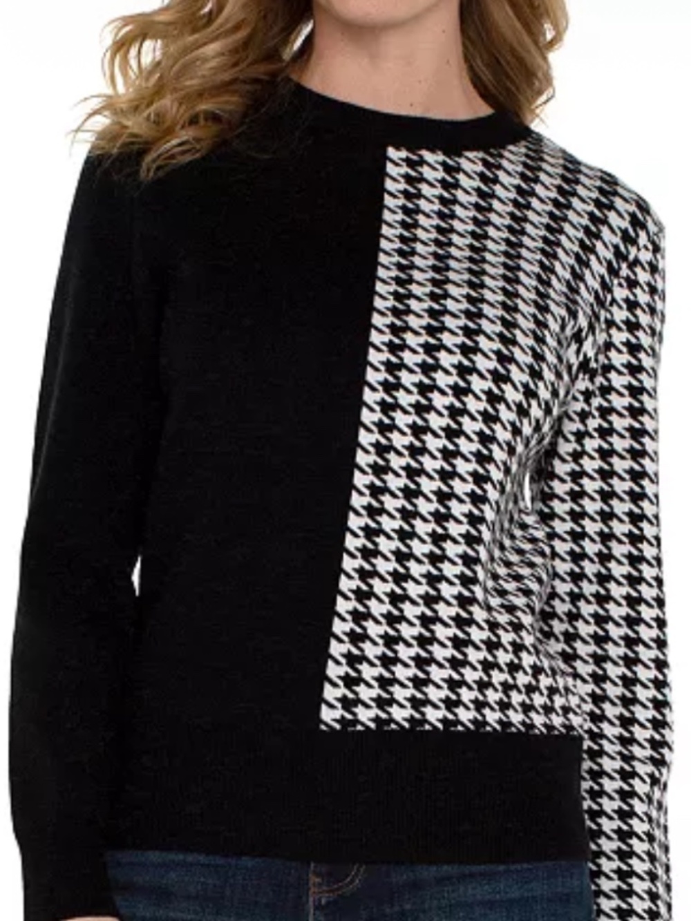 liverpool Los Angeles black & white color blocked houndstooth sweater